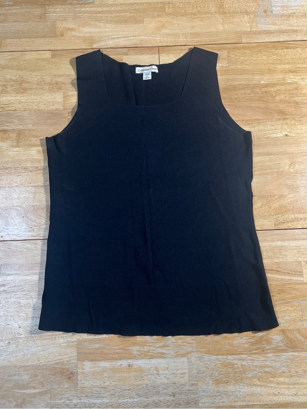 Coldwater Creek Black Knit Tank Top Size M 10-12 Scoop Neck Ribbed Shell Sleevel